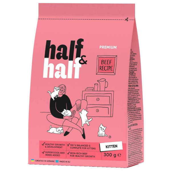 Сухий корм для кошенят Half&Half Kitten 300 г - яловичина