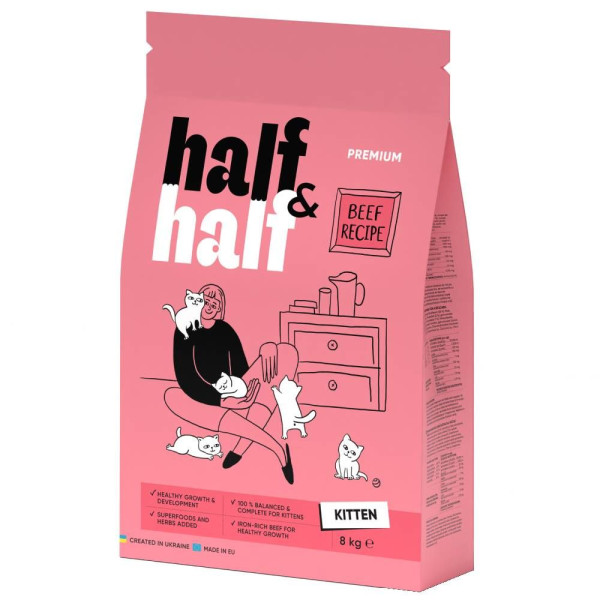 Сухий корм для кошенят Half&Half Kitten 8 кг - яловичина