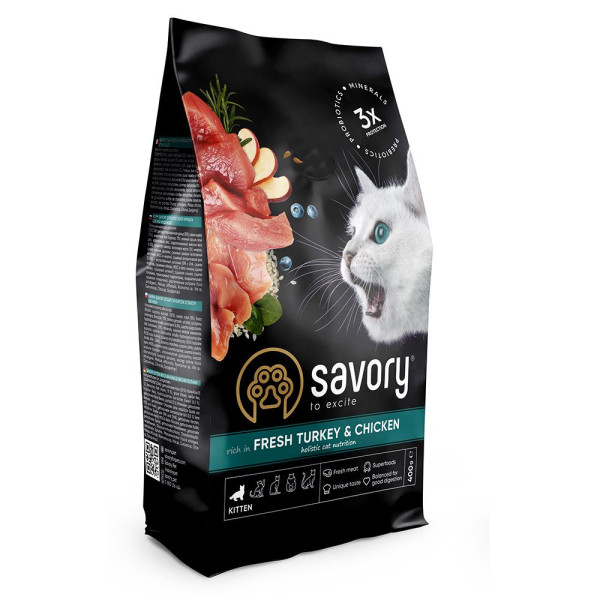 Сухий корм для кошенят Savory Kitten 400 г - індичка та курка