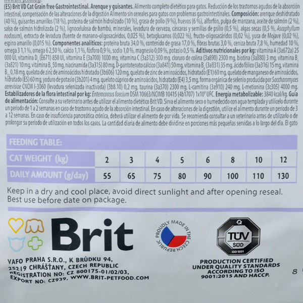Сухий корм для котів Brit GF Veterinary Diet Gastrointestinal 400 г - оселедець та горох