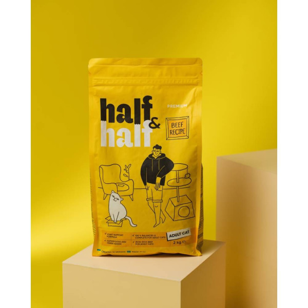 Сухий корм для котів Half&Half Adult 2 кг - яловичина