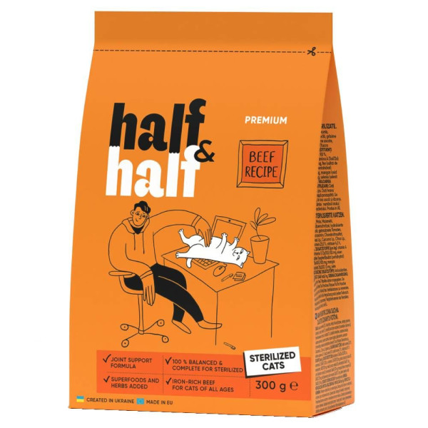 Сухий корм для котів Half&Half Sterilized 300 г - яловичина