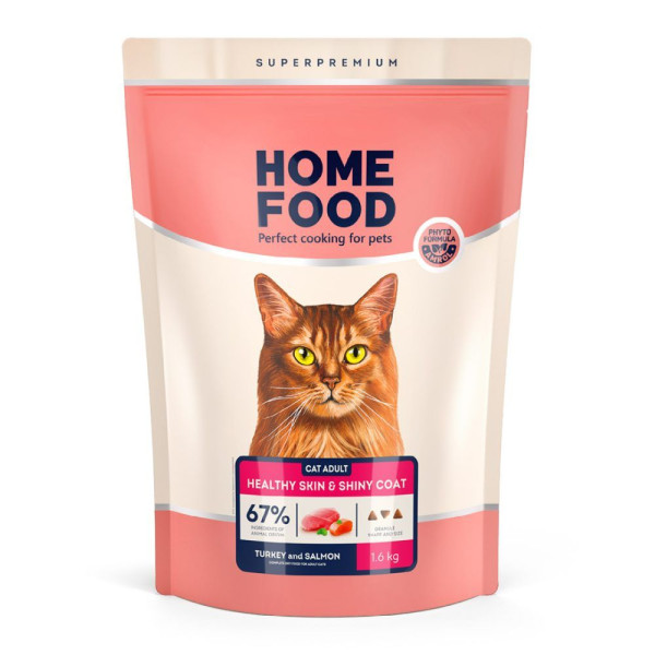 Сухий корм для котів Home Food Adult Healthy Skin and Shiny Coat 1,6 кг - індичка та лосось