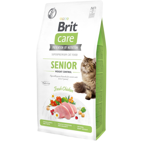 Сухий корм для літніх котів із зайвою вагою Brit Care Cat GF Senior Weight Control 7 кг - курка
