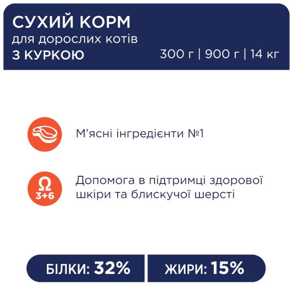 Сухий корм для котів Клуб 4 Лапи Premium 0,9 кг - курка