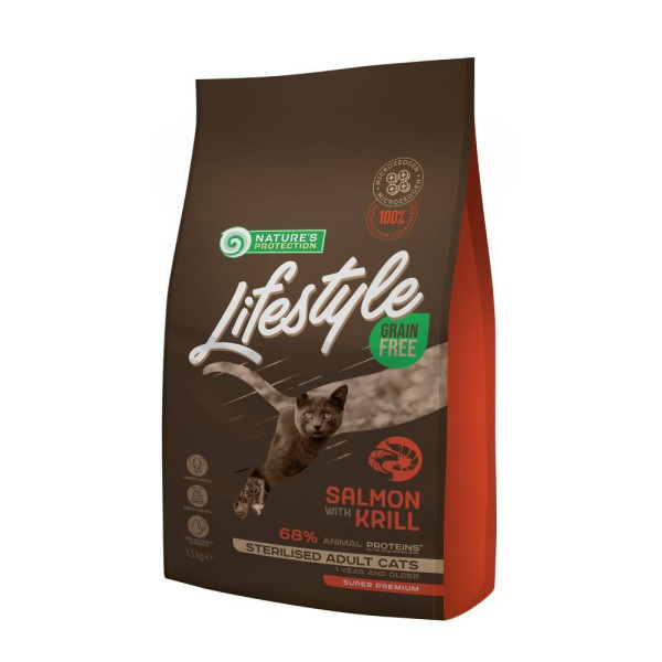 Сухий корм для котів Nature's Protection Lifestyle Sterilised Grain Free 1,5 кг - лосось і криль