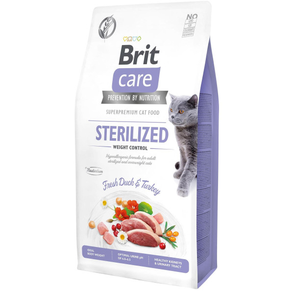 Сухий корм для стерелізованних котів із зайвою вагою Brit Care Cat GF Sterilized Weight Control 7 кг - качка і індичка