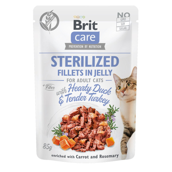 Вологий корм для кастрованих котів Brit Care Adult Sterilised Hearty Duck & Tender Turkey 85 г (качка і індичка в желе) 24шт