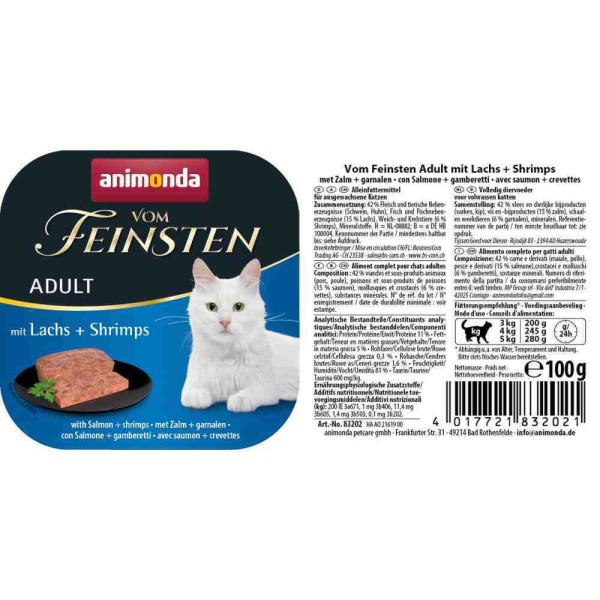 Вологий корм для котів Animonda Vom Feinsten Adult 100 г - лосось та креветки