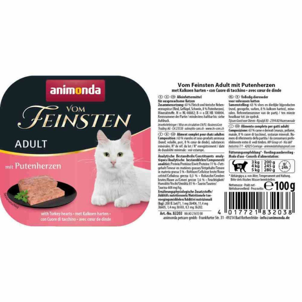 Вологий корм для котів Animonda Vom Feinsten Adult 100 г - індичі серця