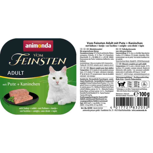 Вологий корм для котів Animonda Vom Feinsten Adult 100 г - індичка та кролик