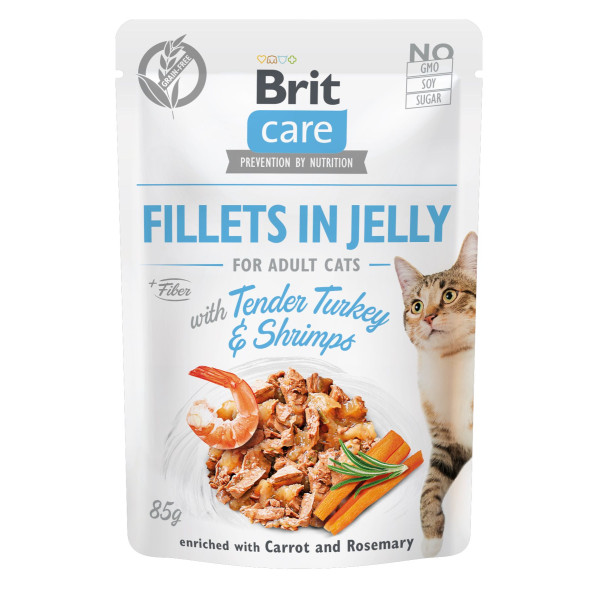 Вологий корм для котів Brit Care Cat pouch 85 г (індичка з креветками в желе) 24шт