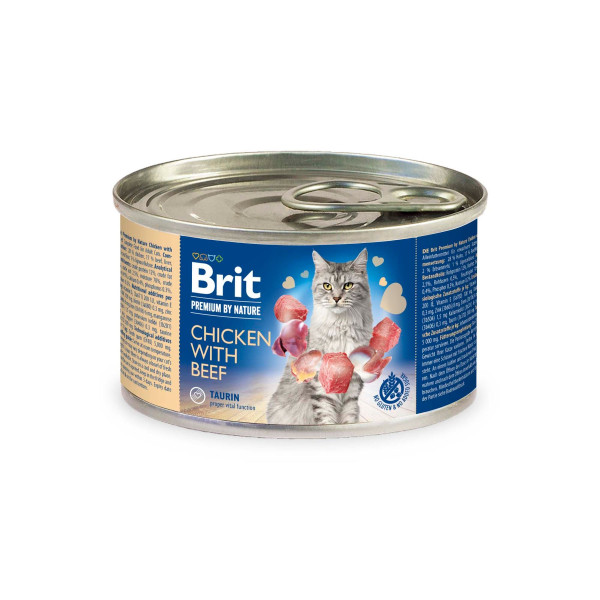 Вологий корм для котів Brit Premium Chicken & Beef 200 г - курка та яловичина
