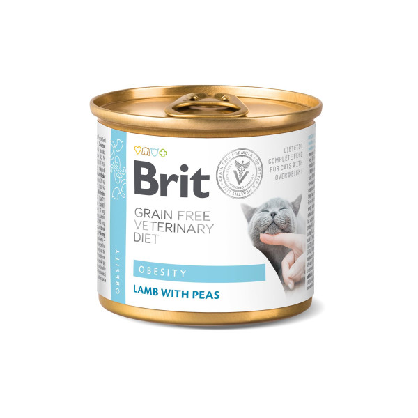 Вологий корм для котів Brit VetDiets Obesity 200 г - ягня та горох