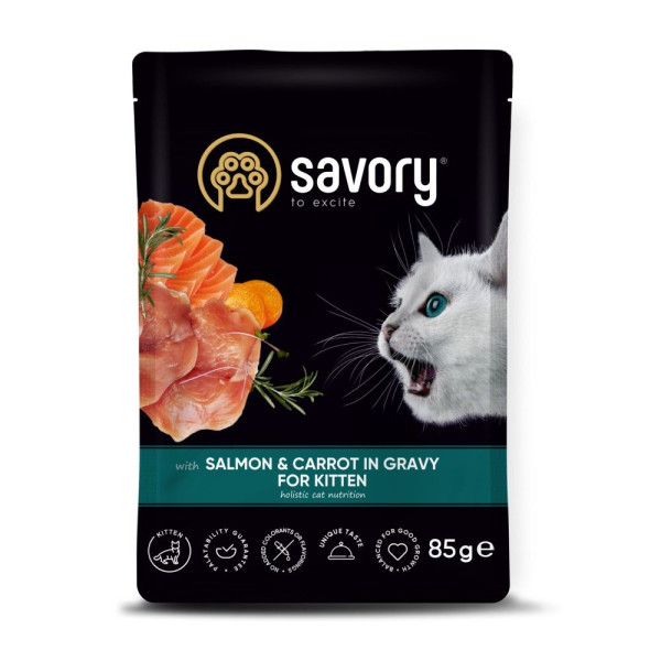 Вологий корм для кошенят Savory Kitten 85 г*22шт - лосось та морква(22шт)