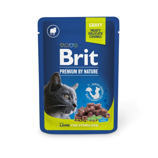 Вологий корм для котів Brit Premium Sterilised pouch 24 шт x100 г - ягня