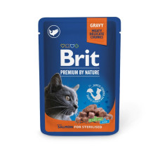 Вологий корм для котів Brit Premium Sterilised pouch 24 шт x 100 г - лосось