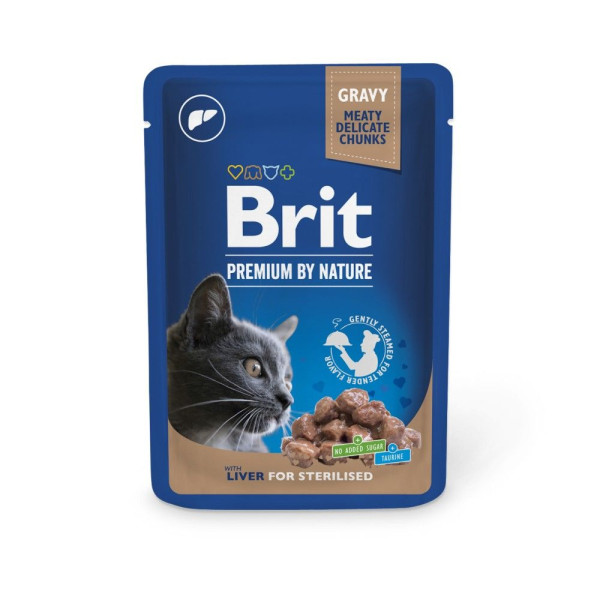 Вологий корм для котів Brit Premium Sterilised pouch 24 шт x 100 г - печінка