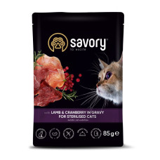 Вологий корм для котів Savory Sterilized 85 г*22шт - ягня та журавлина(22шт)