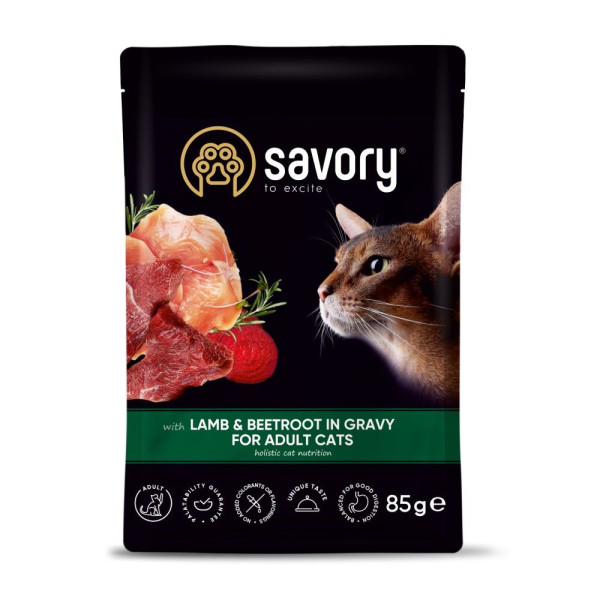 Вологий корм для котів Savory Adult 85 г*22шт - ягня та буряк(22шт)