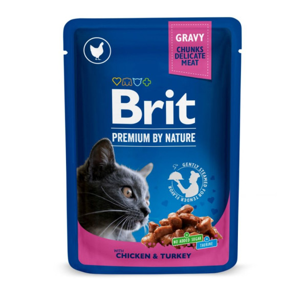 Вологий корм для котів Brit Premium Cat Chicken & Turkey pouch 100 г - курка та індичка