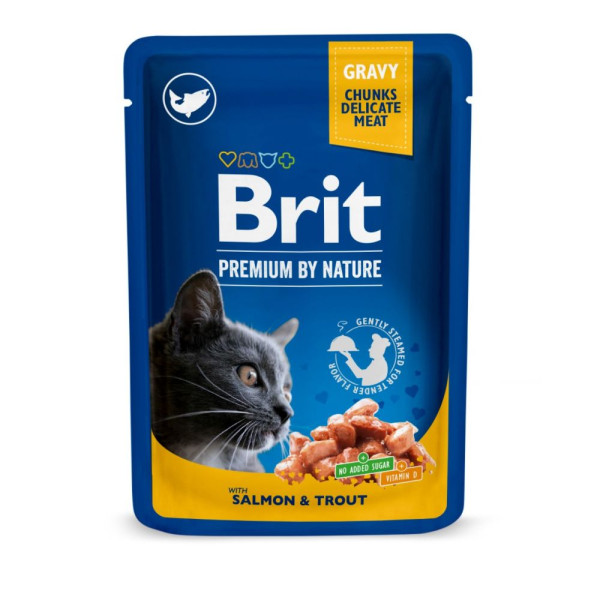 Вологий корм для котів Brit Premium Salmon & Trout pouch 24 шт x 100 г - лосось та форель