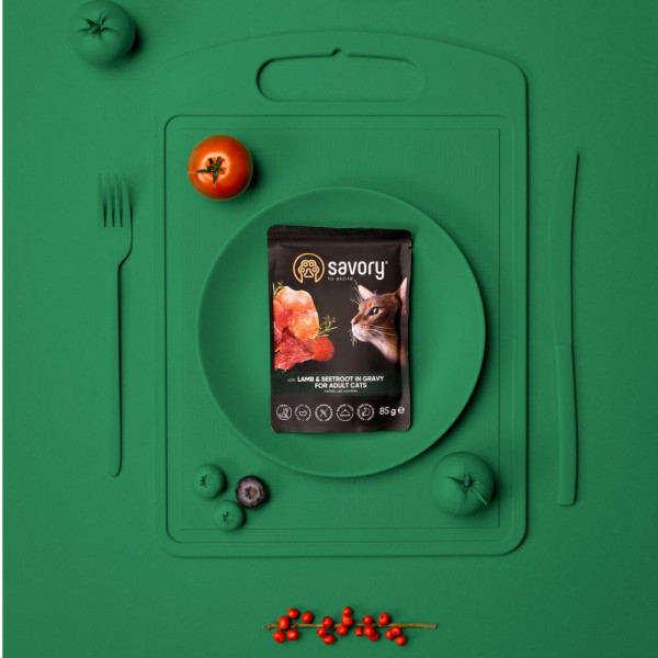 Вологий корм для котів Savory Adult 85 г*22шт - ягня та буряк(22шт)