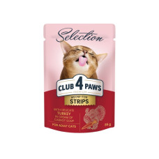 Вологий корм для кішок Club 4 Paws pouch  12x85 г Смужки (індичка та морква)