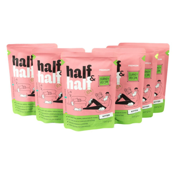 Вологий корм для кошенят Half&Half Kitten 5+1 pouch 600 г - індичка
