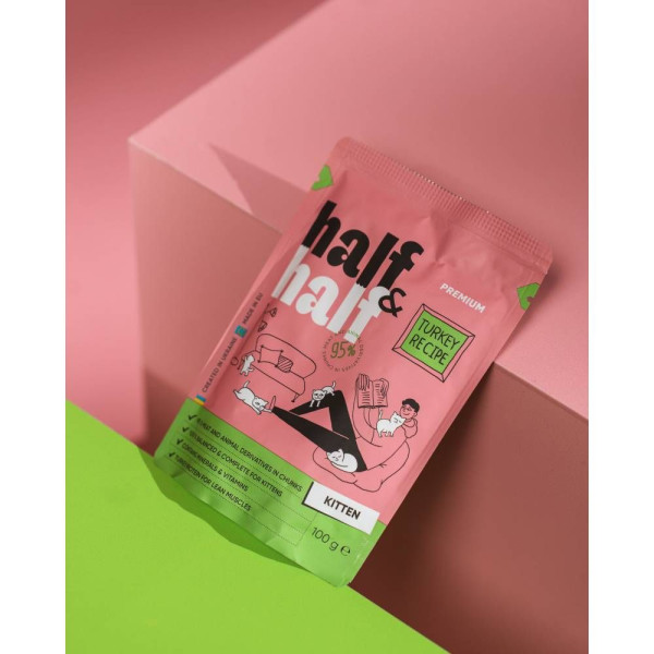Вологий корм для кошенят Half&Half Kitten pouch 100 г - індичка