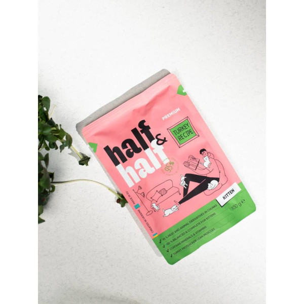 Вологий корм для кошенят Half&Half Kitten pouch 100 г - індичка