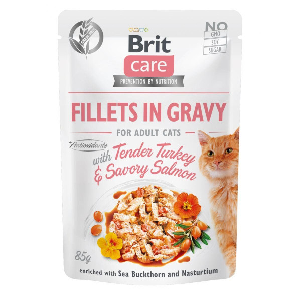 Вологий корм для котів Brit Care Cat pouch 85g (філе індички та лосося в соусі) 24шт