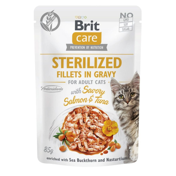 Вологий корм для котів Brit Care Cat Sterilized 85 г - лосось та тунець 24шт