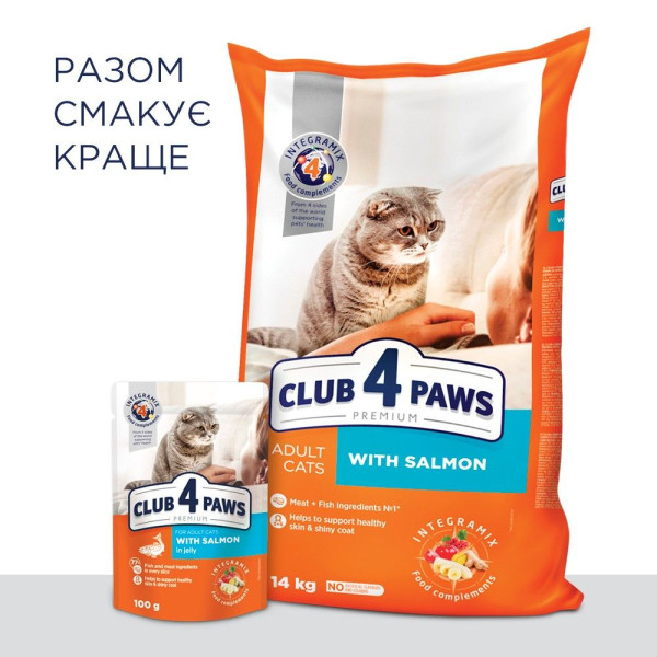 Вологий корм для котів Club 4 Paws Premium 100 г (лосось в желе)