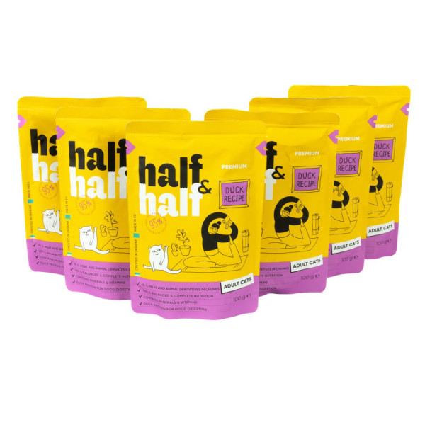 Вологий корм для котів Half&Half Adult 5+1 pouch 600 г - качка