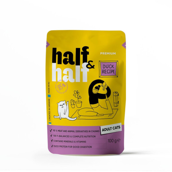 Вологий корм для котів Half&Half Adult 5+1 pouch 600 г - качка