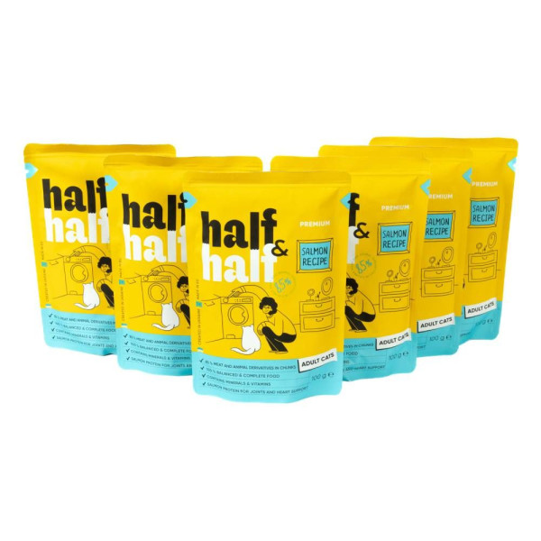 Вологий корм для котів Half&Half Adult 5+1 pouch 600 г - лосось