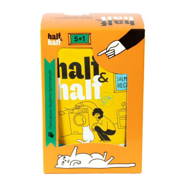 Вологий корм для котів Half&Half Adult 5+1 pouch 600 г - лосось