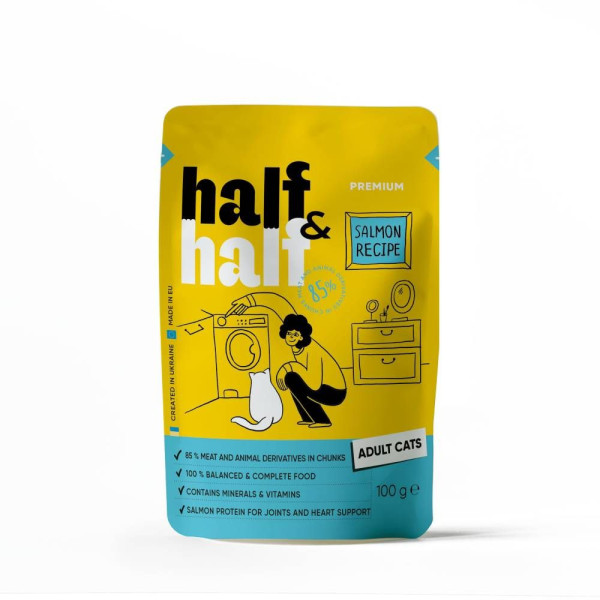 Вологий корм для котів Half&Half Adult 5+1 pouch 600 г - лосось