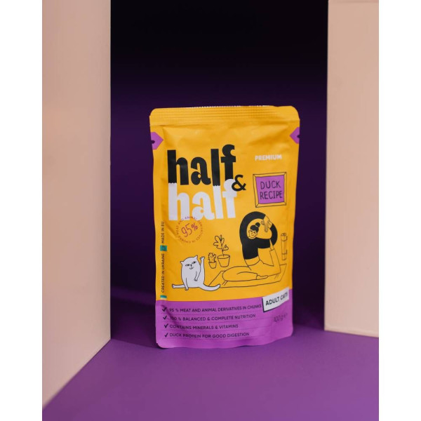 Вологий корм для котів Half&Half Adult pouch 100 г - качка