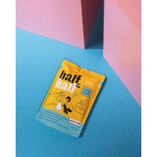 Вологий корм для котів Half&Half Adult pouch 100 г - лосось