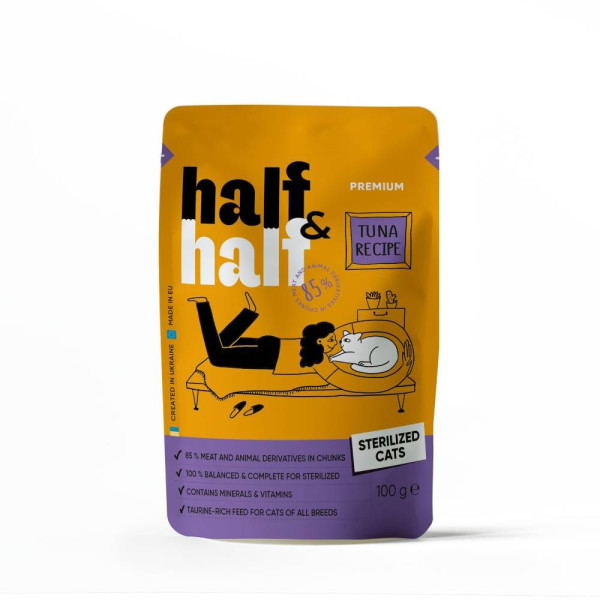 Вологий корм для котів Half&Half Sterilized 5+1 pouch 600 г - тунець