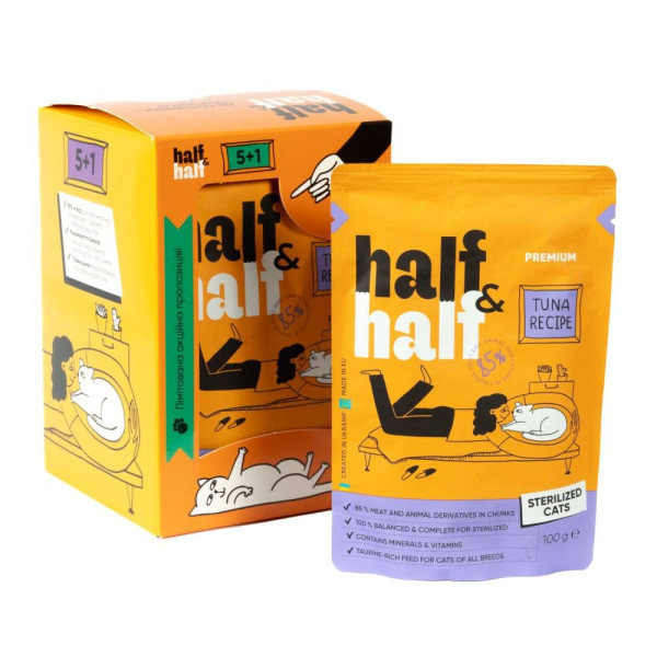 Вологий корм для котів Half&Half Sterilized 5+1 pouch 600 г - тунець