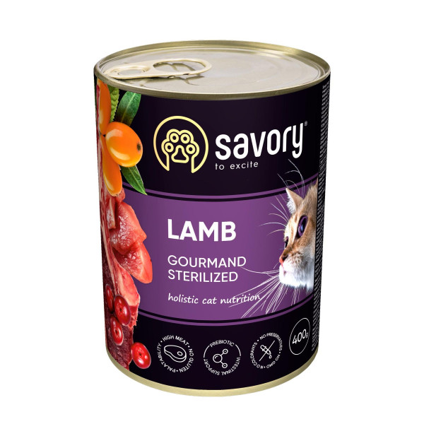 Вологий корм для котів Savory Sterilized 400 г - ягня