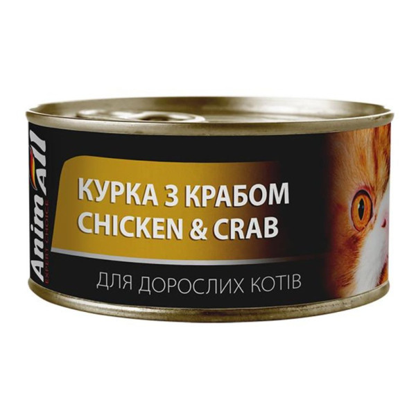 Вологий корм для котів AnimAll Adult 85 г - курка та краб
