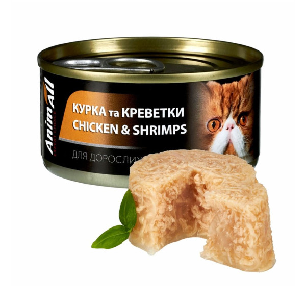 Вологий корм для котів AnimAll Adult 85 г - курка та креветки