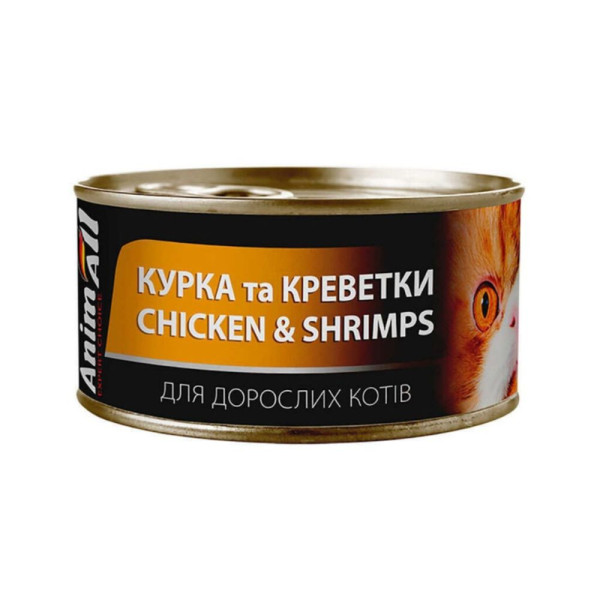 Вологий корм для котів AnimAll Adult 85 г - курка та креветки