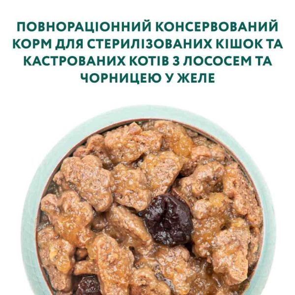 Вологий корм для котів OptimealSterilised Adult pouch 85 г - лосось та чорниця