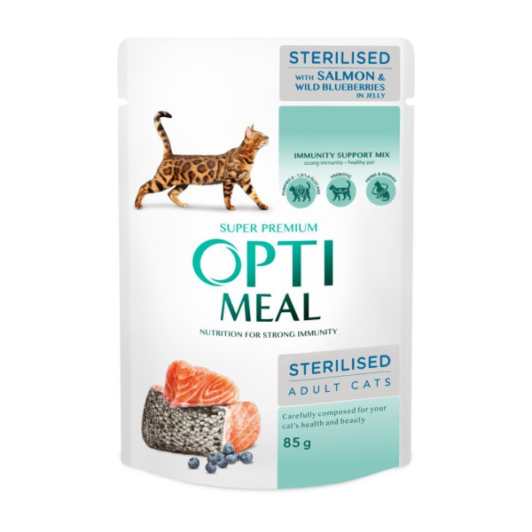 Вологий корм для котів OptimealSterilised Adult pouch 85 г - лосось та чорниця