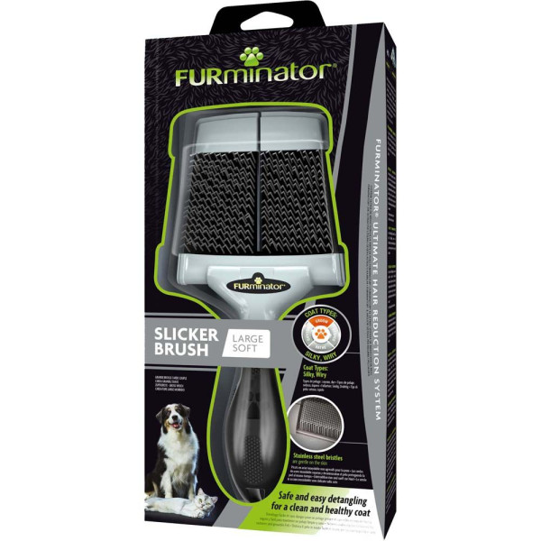 Щітка-пуходерка собак та котів FURminator м'яка 20,5 х 9,5 х 1,5 см L